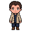 Pixel art Darius in a beige jacket, standing.